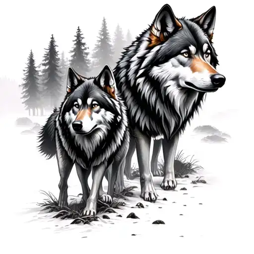 A Wolf Herd In A Forest