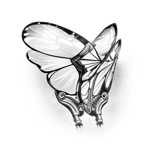 A Mechanical Butterfly Emerging From A Mountain Range