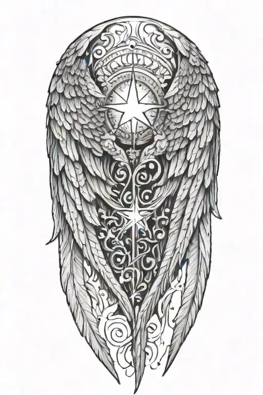 Memorial Angel Wings Wrapped Loosely Infront With Northern Star