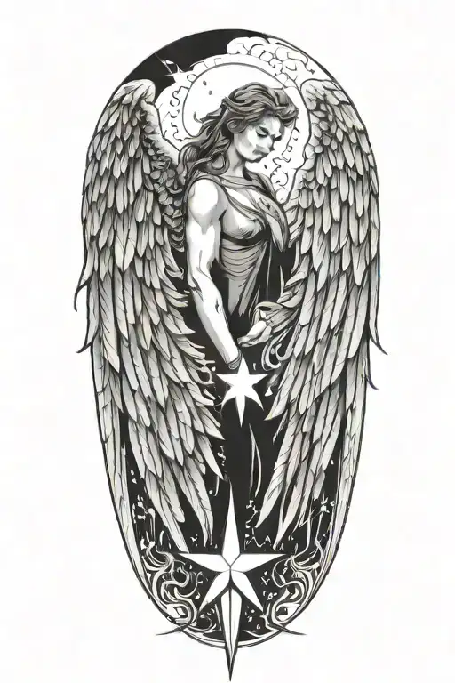 Memorial Angel Wings Wrapped Loosely Infront With Northern Star