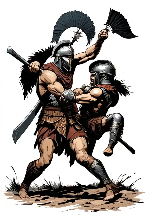 Two Brother Spartan Soldiers Fighting Alongside