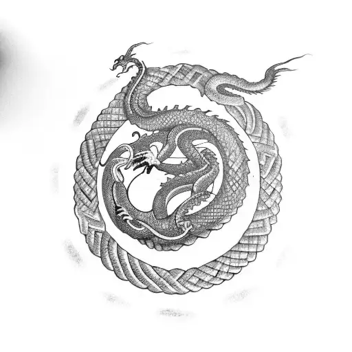 A Dragon Coiled Around An Ancient Viking Compass Forearm