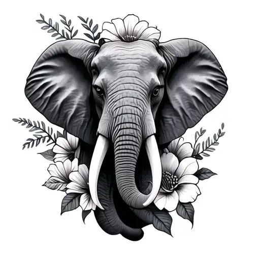 Elephant Head And Flowers Intertwined