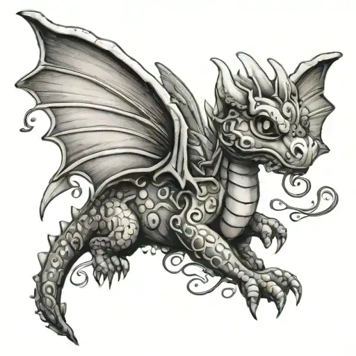 Cute Little Dragon Flying Around Butterfly