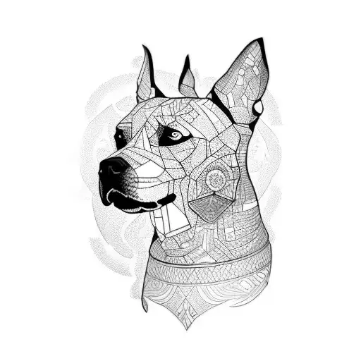 A Tattoo Of A Dog Silhouette Composed Of Intricate Geometric Patterns