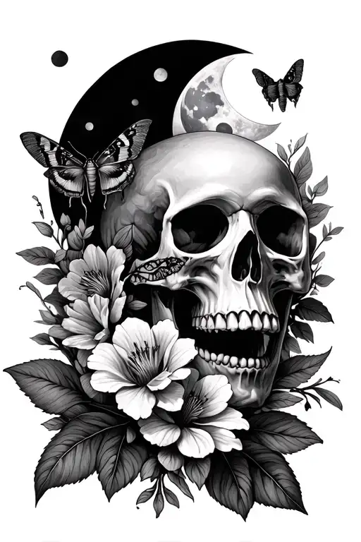 Skulls And Death Moth And Moons And Flowers