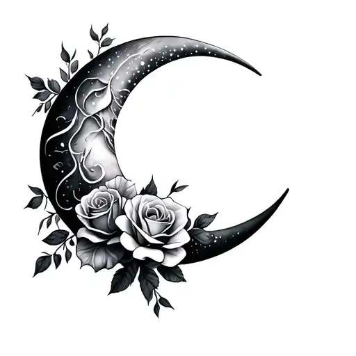 Crescent Moon And Roses