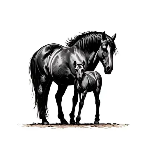 Large Horse And His Son Formed With Lines