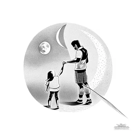 Father And Daughter Watch A Roket Taking Off Towards The Moon