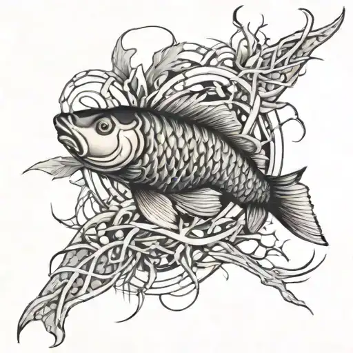 A Koi Fish Surounded By Thorns Wrapped