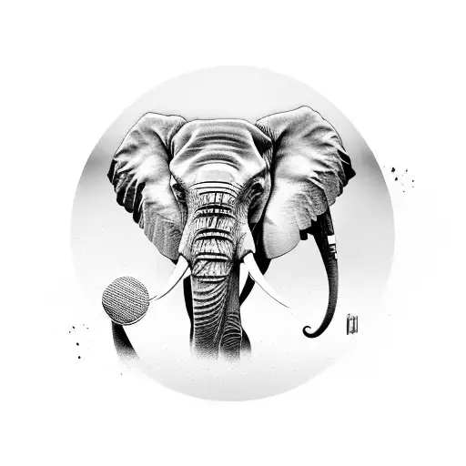 A Black And Grey Realistic Portrait Of A Tennis Ball With An Elephant's Trunk As The Ball's Seam