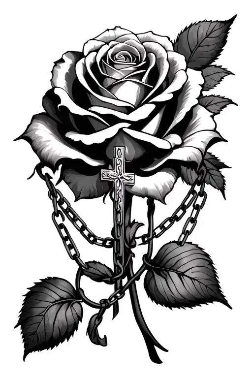 Rose With A Cross In The Middle And Chains