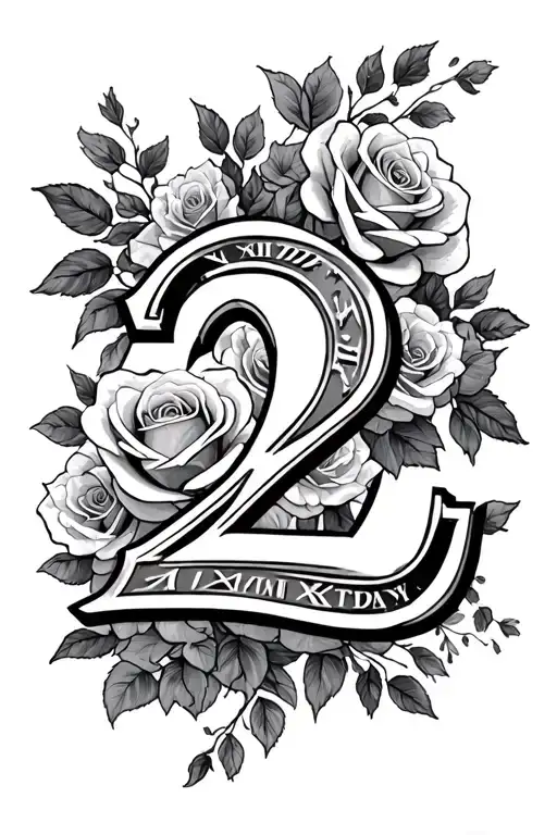 2 Birthdays In Roman Numerals With Background Roses