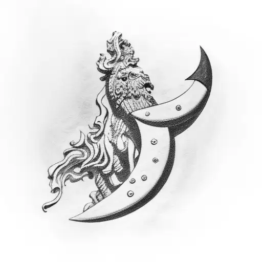 A Majestic Greek Column Surrounded By Waves And A Crescent Moon