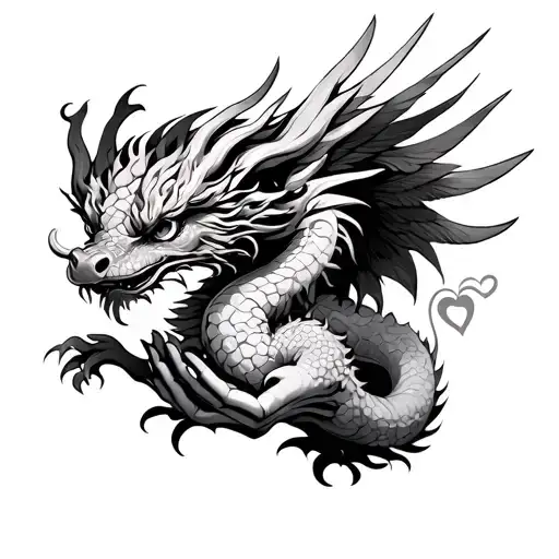 Create A Complete Chinese Dragon With Wings With A Heart In Your Hands
