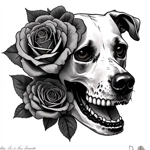 Skull Roses And Whippet