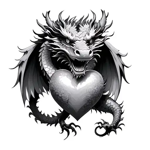 Create A Complete Chinese Dragon With Wings Hugging A Heart