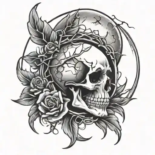 Skull Barbed Wire Moon Sun