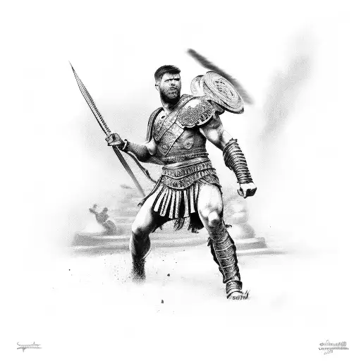 Spartacus Gladiator And Roman Legion On The Background