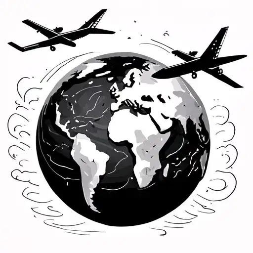 World Map And An Airplane Flying Over A World