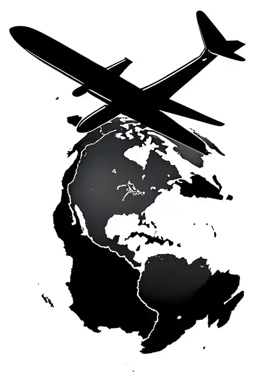 World Map And An Airplane Flying Over A World