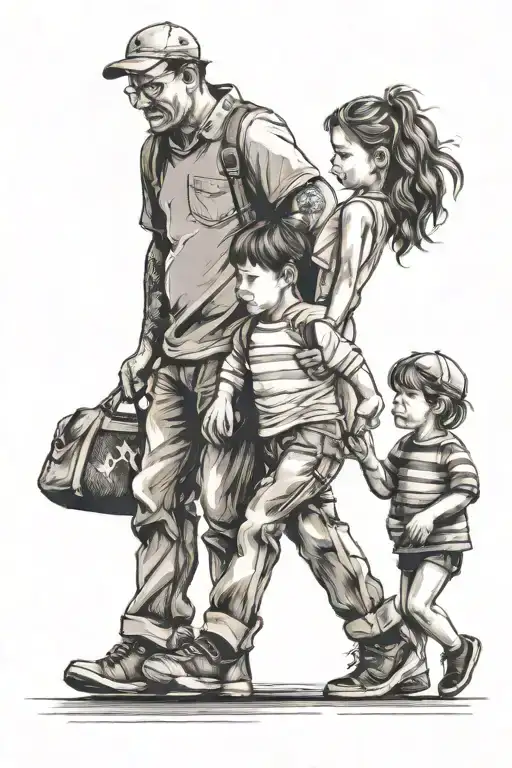 Father With Daughter And Son Walking