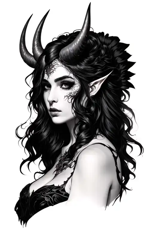 Woman Half Angel Half Demon With Horns