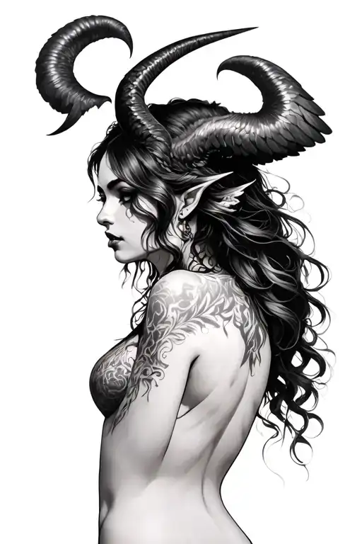 Woman Half Angel Half Demon With Horns