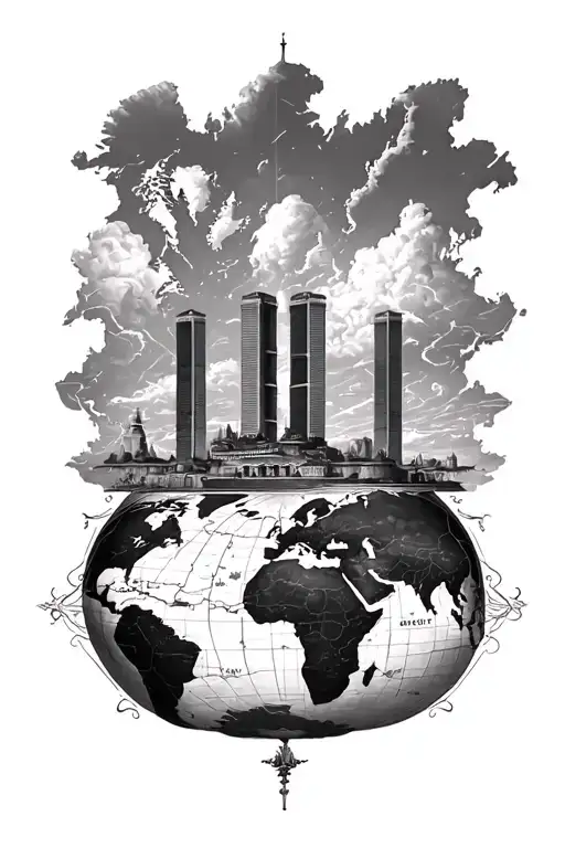 Old World Map And The Twin Towers In The Center