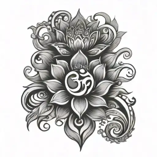 Om And Lotus Flowers Intertwined