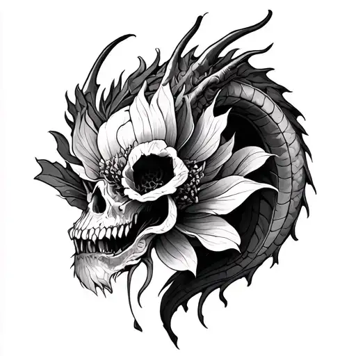 Dragon With A Flower Of Death And A Renaissance Flower