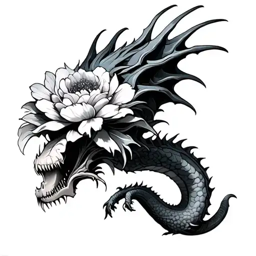 Dragon That Holds A Flower Of Death And A Renaissance Flower