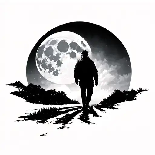 Walking Alone On A Road With A Full Moon