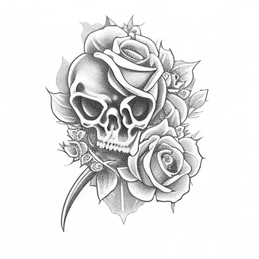 Grim Reaper With Blue Roses