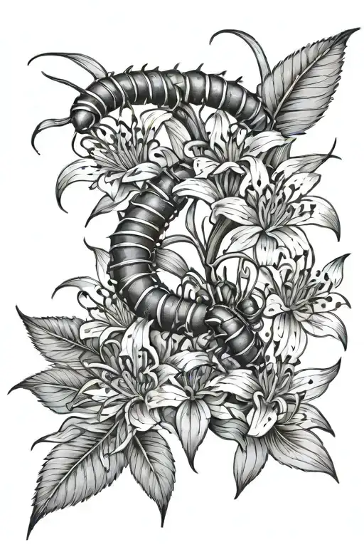 Centipede Crawling On Spider Lily