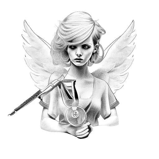 Angel With Barber Equipment