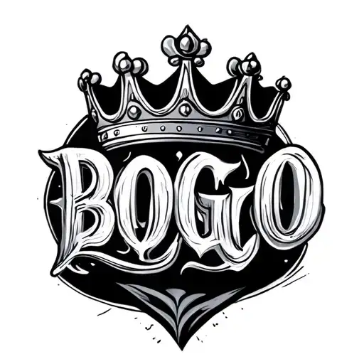Written Bogo Whit A Crown Hanging