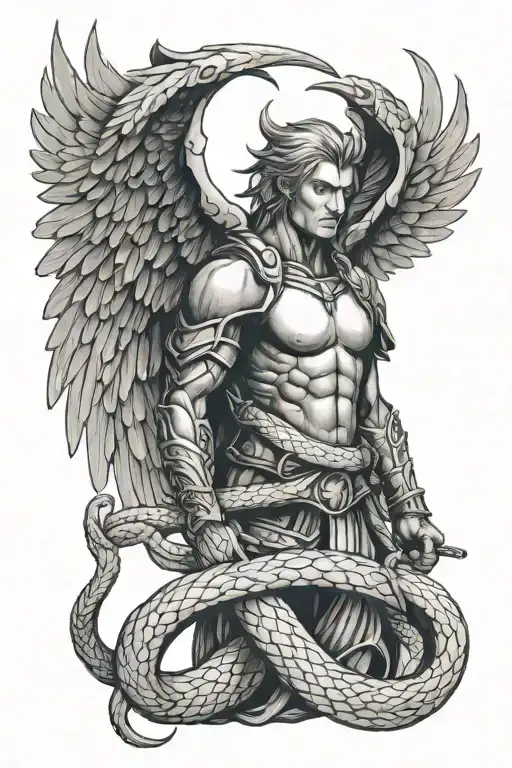 Saber Surrounded By A Snake With Angel Wings