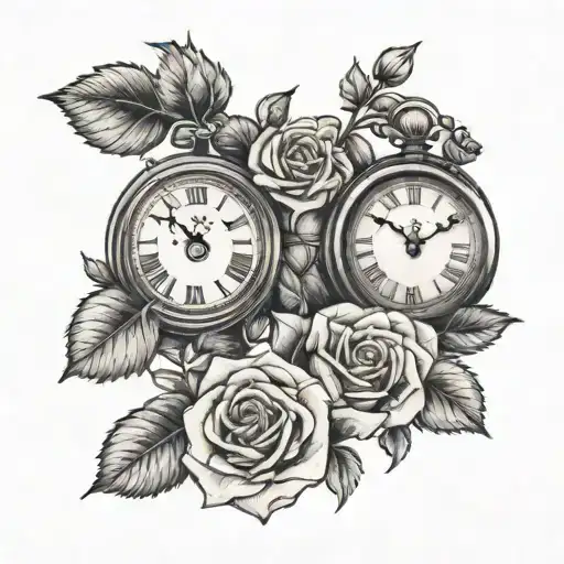 Two Roses And A Clock In The Middle That Has The Year 2021 In Roman Numerals