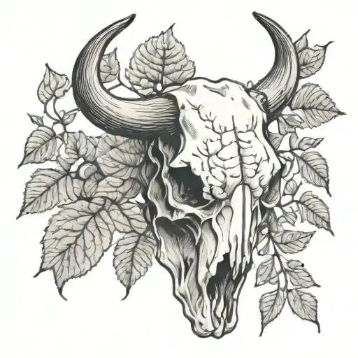 Bull Skull Surrounded By Fig Leaves And Hyssop Branches