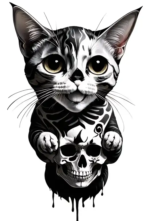 Cat Playing Whit Skull Wearing