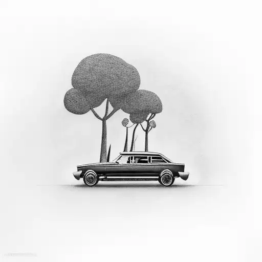 A Father And Son Silhouette Sitting On A Classic Car Surrounded By Lush Greenery