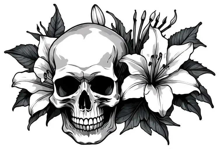 Lily Flowers And Skull