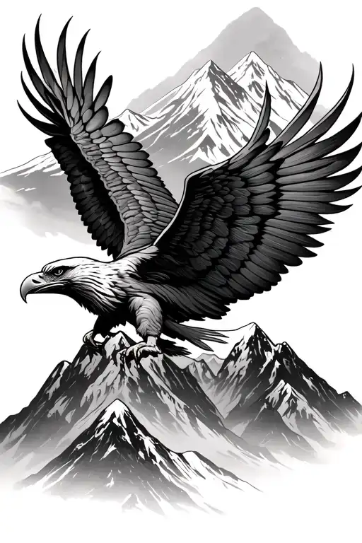 Eagle Wings Spread Mountain Background Symbolizing
