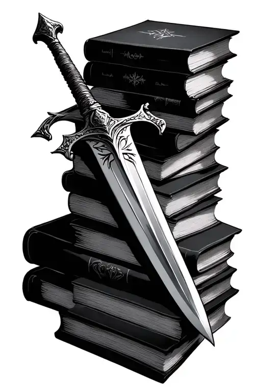 Fantasy Sword Going Into A Stack Of Books