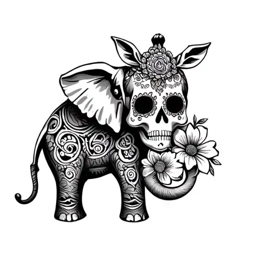 Sugar Skull Elephant Giraffe Flower