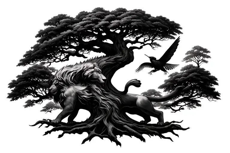 Tree Of Life With A Lion On His Fly