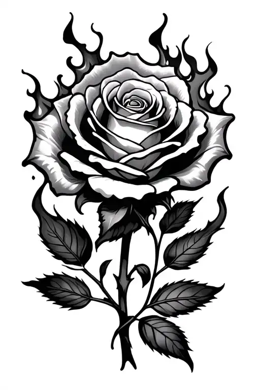 Rose With Fire Flames