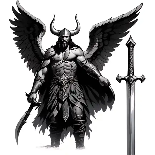 Full -Body Vikings With Angel Sword And Wings