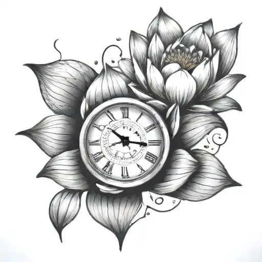 Clock And Water Lilly Flower
